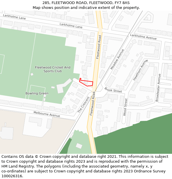 285, FLEETWOOD ROAD, FLEETWOOD, FY7 8AS: Location map and indicative extent of plot