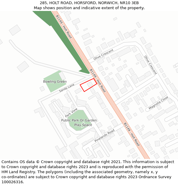 285, HOLT ROAD, HORSFORD, NORWICH, NR10 3EB: Location map and indicative extent of plot