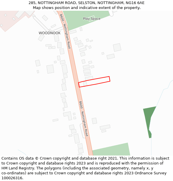 285, NOTTINGHAM ROAD, SELSTON, NOTTINGHAM, NG16 6AE: Location map and indicative extent of plot