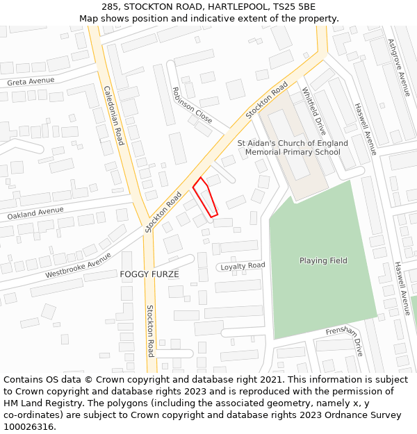 285, STOCKTON ROAD, HARTLEPOOL, TS25 5BE: Location map and indicative extent of plot