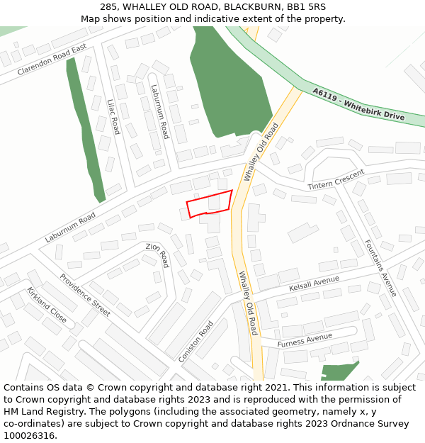 285, WHALLEY OLD ROAD, BLACKBURN, BB1 5RS: Location map and indicative extent of plot