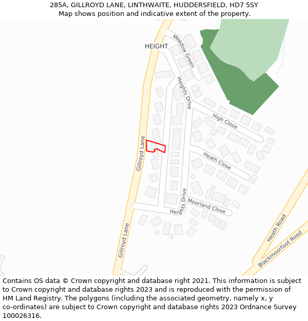 285A, GILLROYD LANE, LINTHWAITE, HUDDERSFIELD, HD7 5SY: Location map and indicative extent of plot