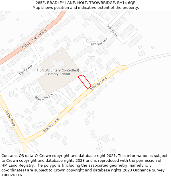 285E, BRADLEY LANE, HOLT, TROWBRIDGE, BA14 6QE: Location map and indicative extent of plot
