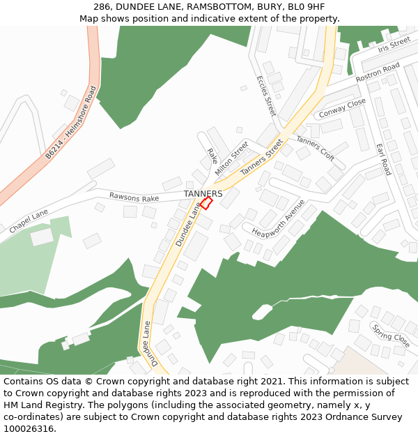 286, DUNDEE LANE, RAMSBOTTOM, BURY, BL0 9HF: Location map and indicative extent of plot