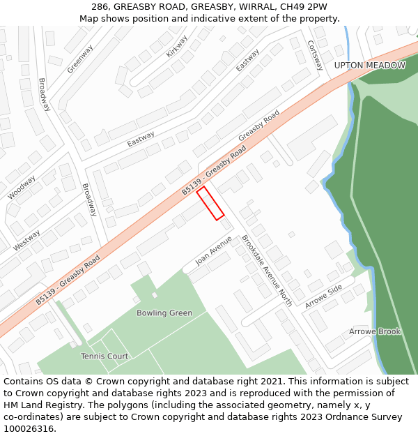 286, GREASBY ROAD, GREASBY, WIRRAL, CH49 2PW: Location map and indicative extent of plot