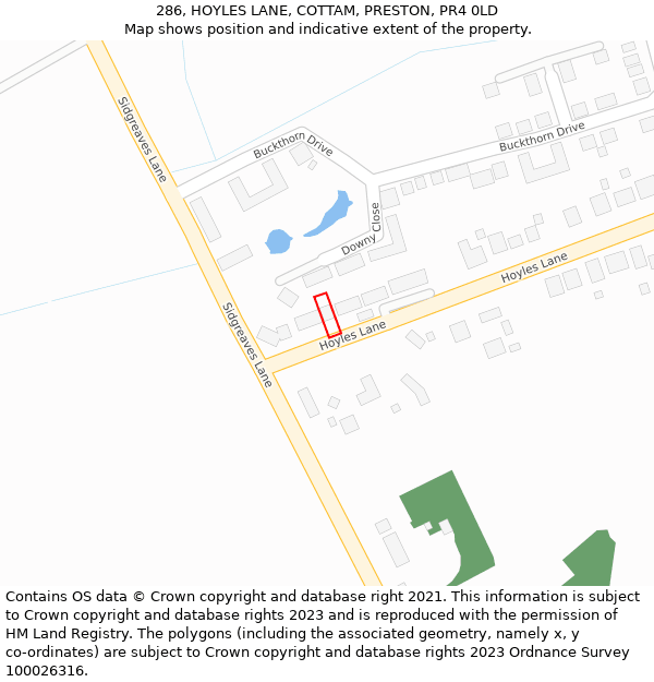 286, HOYLES LANE, COTTAM, PRESTON, PR4 0LD: Location map and indicative extent of plot