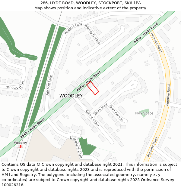 286, HYDE ROAD, WOODLEY, STOCKPORT, SK6 1PA: Location map and indicative extent of plot