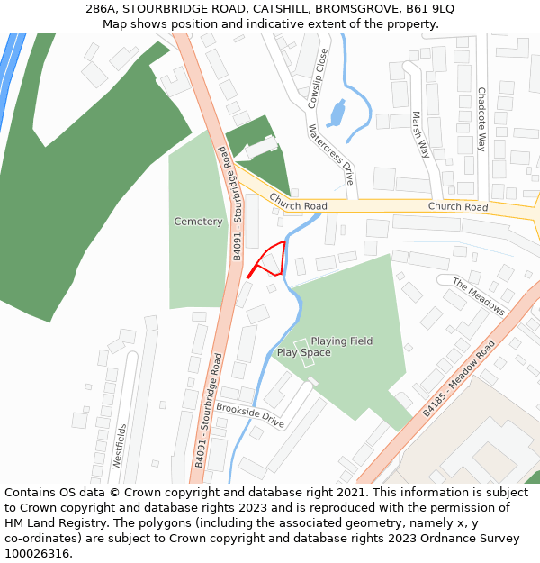 286A, STOURBRIDGE ROAD, CATSHILL, BROMSGROVE, B61 9LQ: Location map and indicative extent of plot