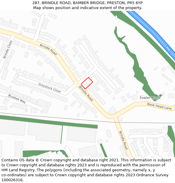 287, BRINDLE ROAD, BAMBER BRIDGE, PRESTON, PR5 6YP: Location map and indicative extent of plot