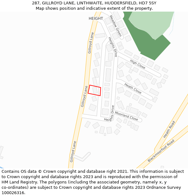 287, GILLROYD LANE, LINTHWAITE, HUDDERSFIELD, HD7 5SY: Location map and indicative extent of plot