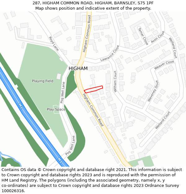 287, HIGHAM COMMON ROAD, HIGHAM, BARNSLEY, S75 1PF: Location map and indicative extent of plot