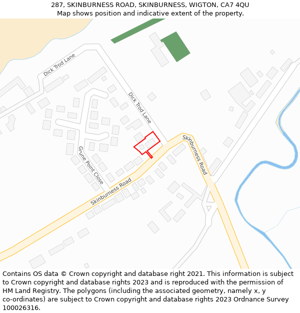 287, SKINBURNESS ROAD, SKINBURNESS, WIGTON, CA7 4QU: Location map and indicative extent of plot