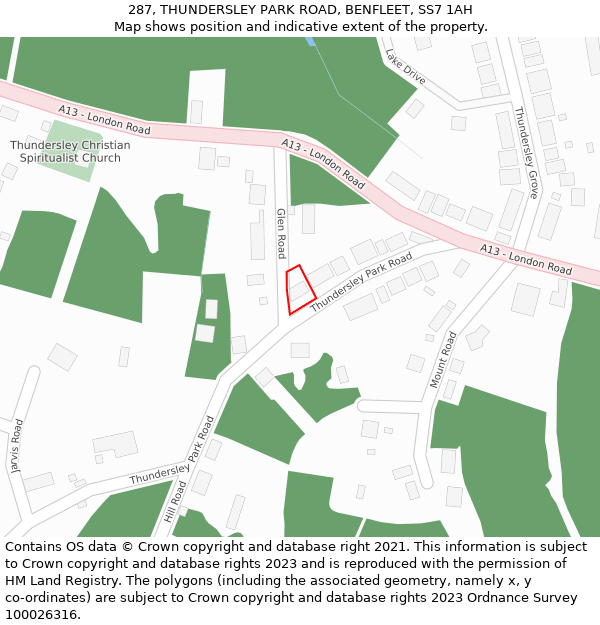 287, THUNDERSLEY PARK ROAD, BENFLEET, SS7 1AH: Location map and indicative extent of plot