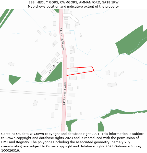288, HEOL Y GORS, CWMGORS, AMMANFORD, SA18 1RW: Location map and indicative extent of plot