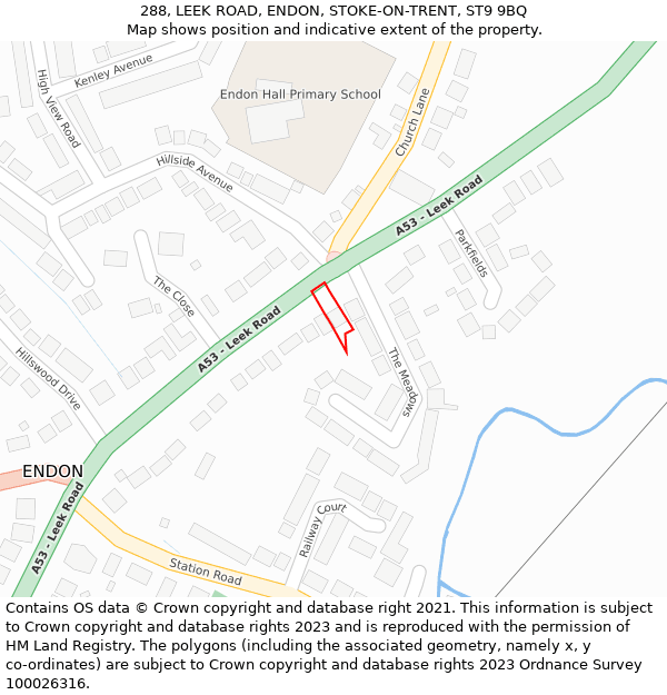 288, LEEK ROAD, ENDON, STOKE-ON-TRENT, ST9 9BQ: Location map and indicative extent of plot