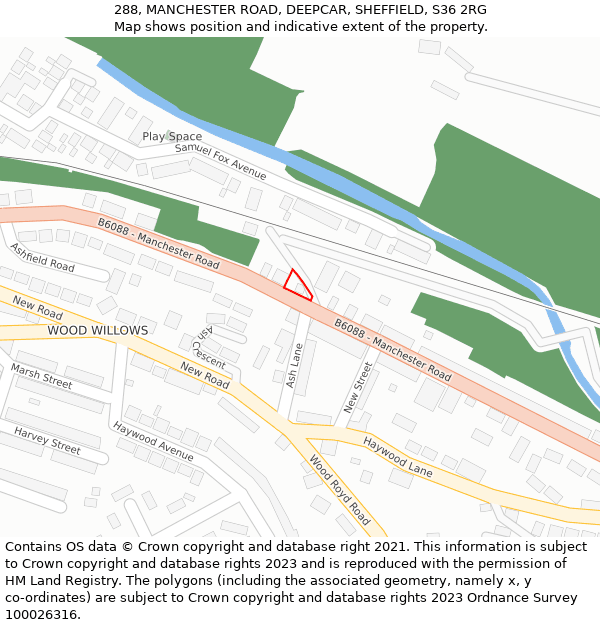 288, MANCHESTER ROAD, DEEPCAR, SHEFFIELD, S36 2RG: Location map and indicative extent of plot