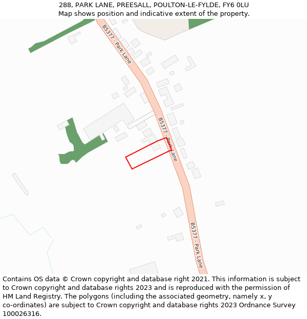 288, PARK LANE, PREESALL, POULTON-LE-FYLDE, FY6 0LU: Location map and indicative extent of plot