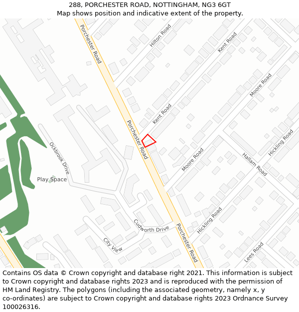 288, PORCHESTER ROAD, NOTTINGHAM, NG3 6GT: Location map and indicative extent of plot