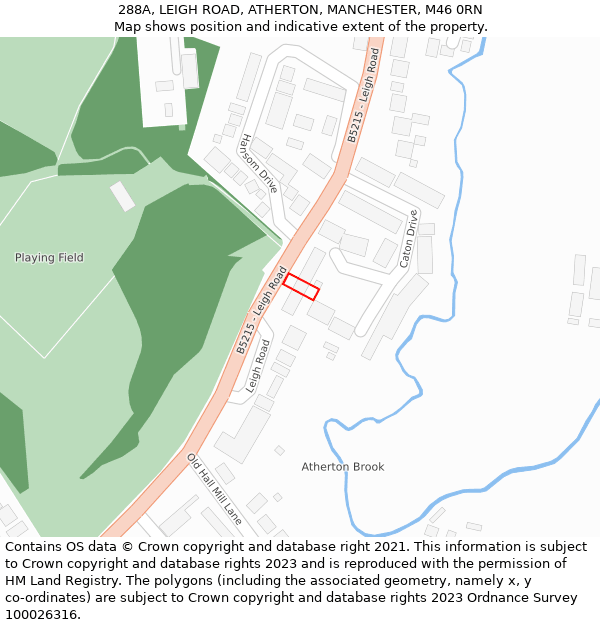 288A, LEIGH ROAD, ATHERTON, MANCHESTER, M46 0RN: Location map and indicative extent of plot