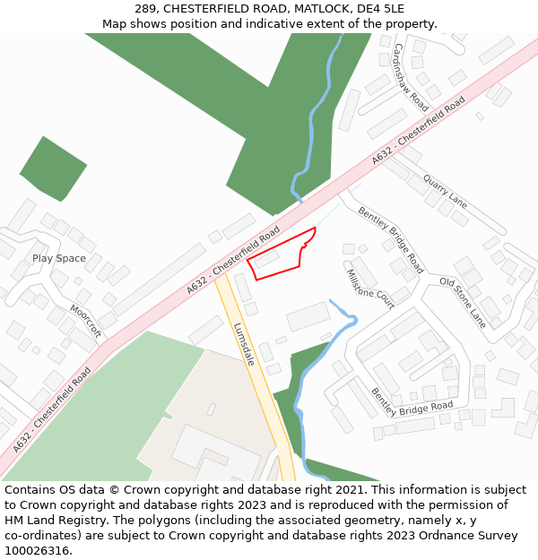 289, CHESTERFIELD ROAD, MATLOCK, DE4 5LE: Location map and indicative extent of plot