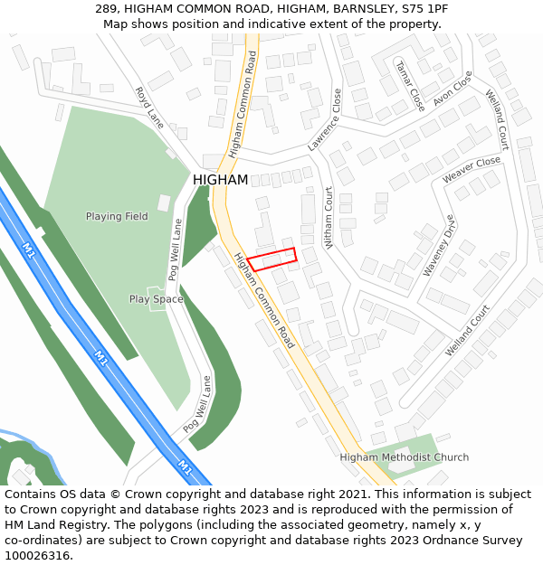 289, HIGHAM COMMON ROAD, HIGHAM, BARNSLEY, S75 1PF: Location map and indicative extent of plot