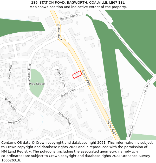 289, STATION ROAD, BAGWORTH, COALVILLE, LE67 1BL: Location map and indicative extent of plot