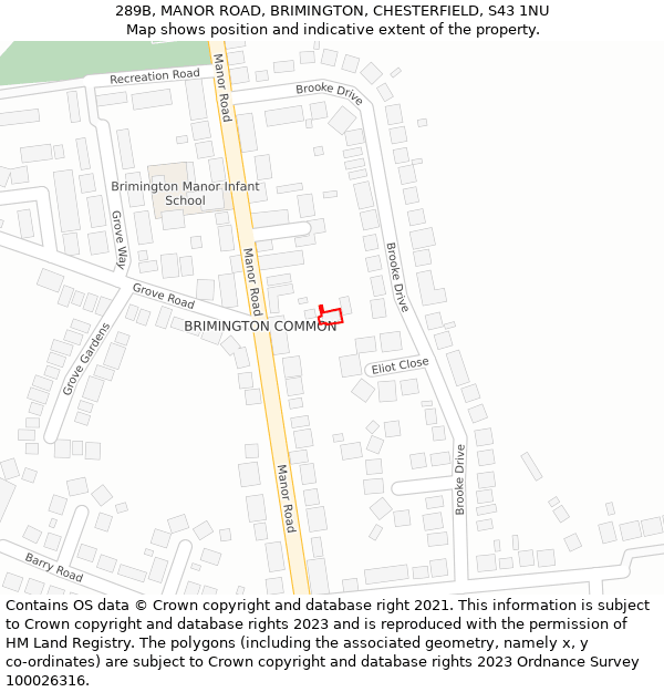 289B, MANOR ROAD, BRIMINGTON, CHESTERFIELD, S43 1NU: Location map and indicative extent of plot