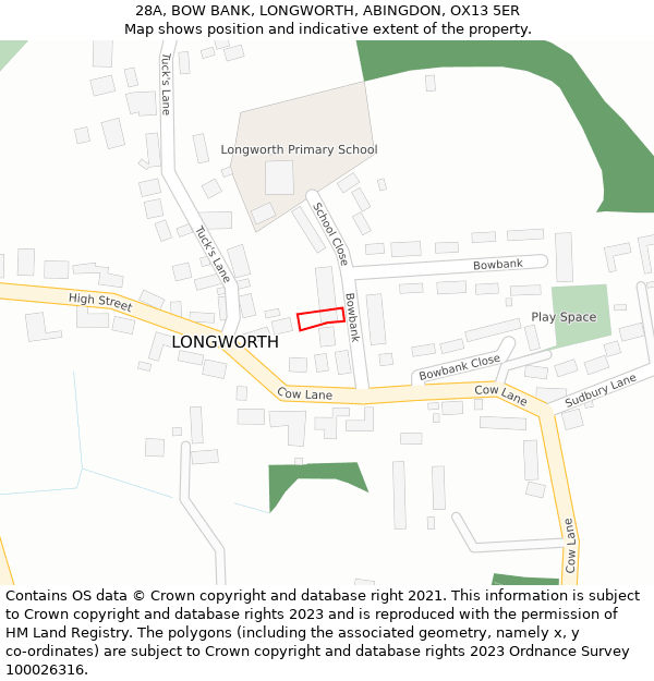 28A, BOW BANK, LONGWORTH, ABINGDON, OX13 5ER: Location map and indicative extent of plot