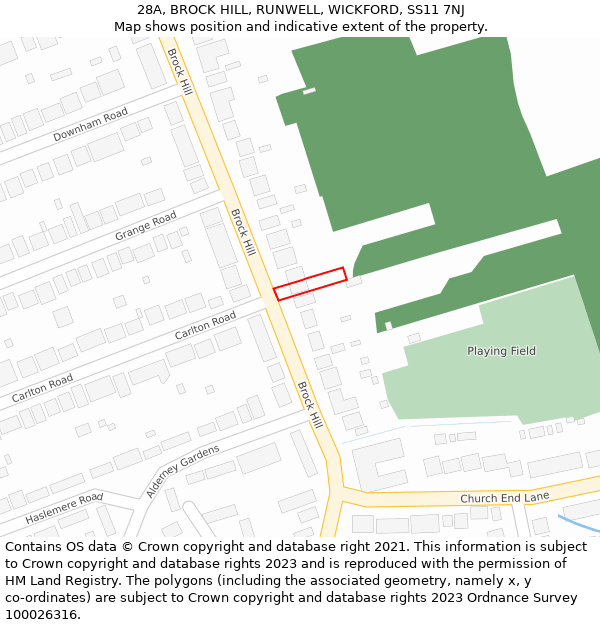 28A, BROCK HILL, RUNWELL, WICKFORD, SS11 7NJ: Location map and indicative extent of plot