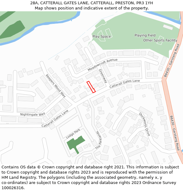 28A, CATTERALL GATES LANE, CATTERALL, PRESTON, PR3 1YH: Location map and indicative extent of plot