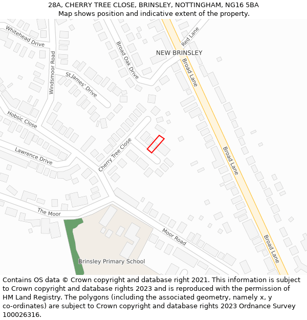 28A, CHERRY TREE CLOSE, BRINSLEY, NOTTINGHAM, NG16 5BA: Location map and indicative extent of plot