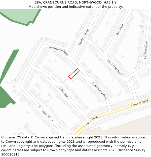 28A, CRANBOURNE ROAD, NORTHWOOD, HA6 1JY: Location map and indicative extent of plot