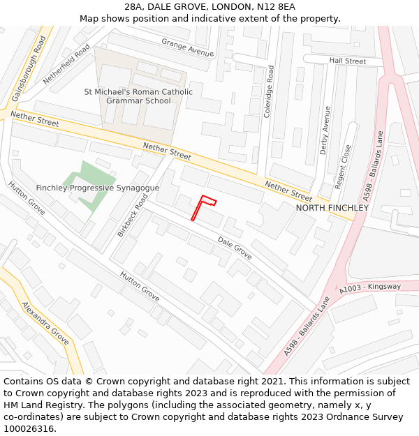 28A, DALE GROVE, LONDON, N12 8EA: Location map and indicative extent of plot