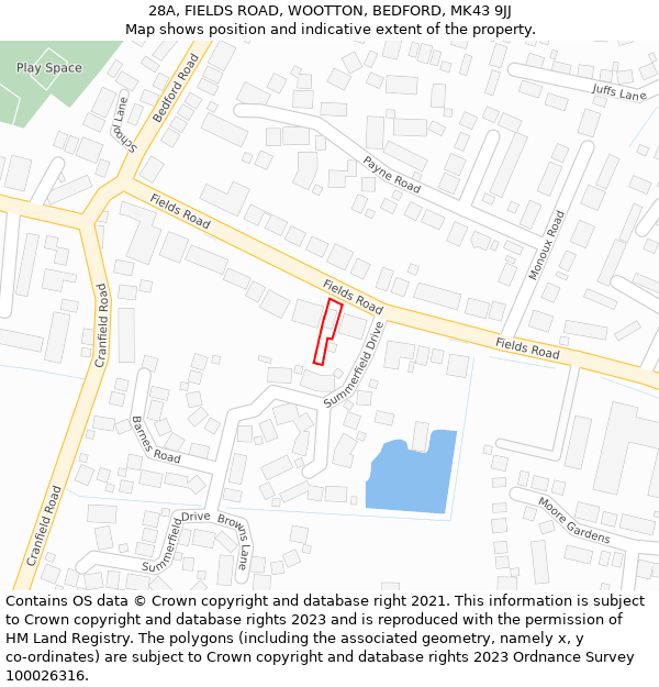 28A, FIELDS ROAD, WOOTTON, BEDFORD, MK43 9JJ: Location map and indicative extent of plot