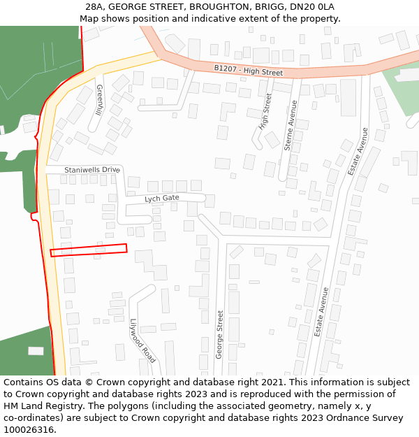 28A, GEORGE STREET, BROUGHTON, BRIGG, DN20 0LA: Location map and indicative extent of plot