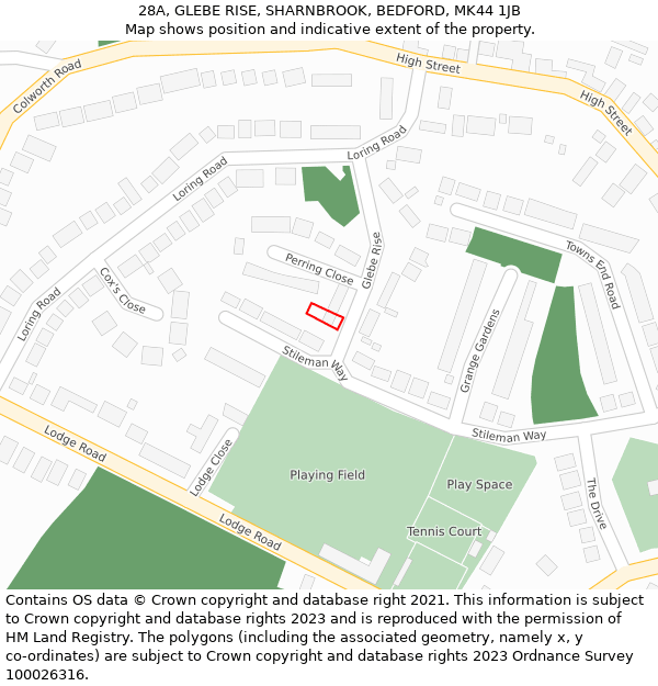 28A, GLEBE RISE, SHARNBROOK, BEDFORD, MK44 1JB: Location map and indicative extent of plot