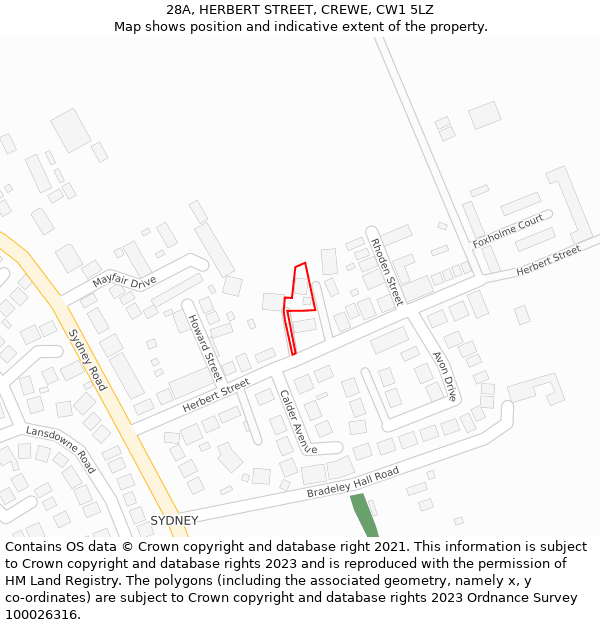 28A, HERBERT STREET, CREWE, CW1 5LZ: Location map and indicative extent of plot