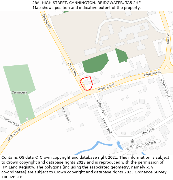 28A, HIGH STREET, CANNINGTON, BRIDGWATER, TA5 2HE: Location map and indicative extent of plot