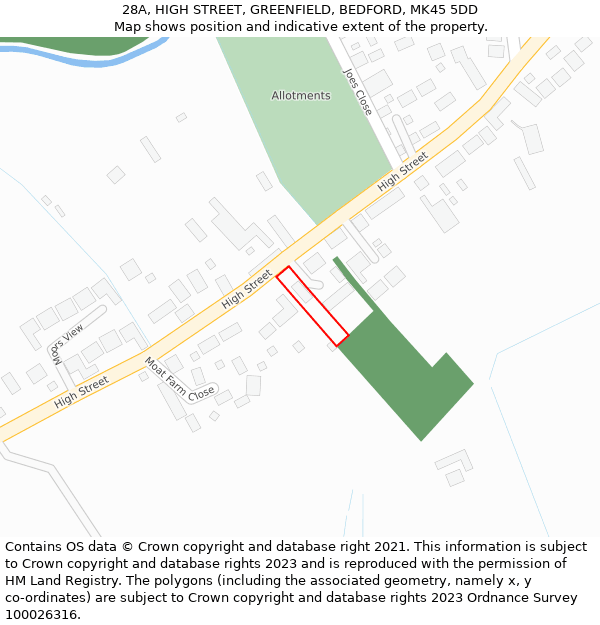 28A, HIGH STREET, GREENFIELD, BEDFORD, MK45 5DD: Location map and indicative extent of plot