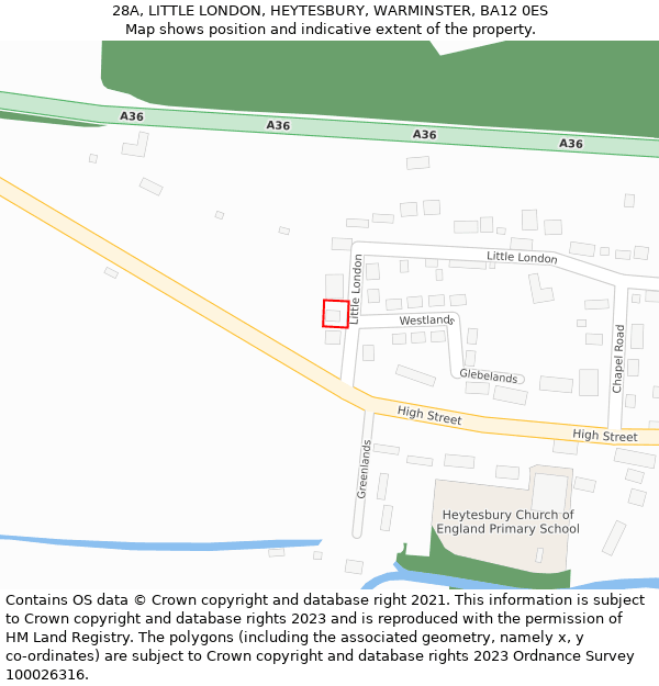 28A, LITTLE LONDON, HEYTESBURY, WARMINSTER, BA12 0ES: Location map and indicative extent of plot