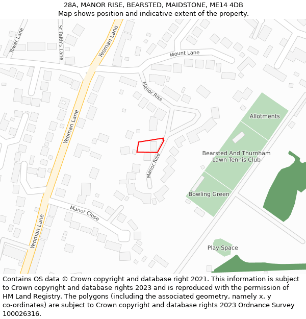 28A, MANOR RISE, BEARSTED, MAIDSTONE, ME14 4DB: Location map and indicative extent of plot