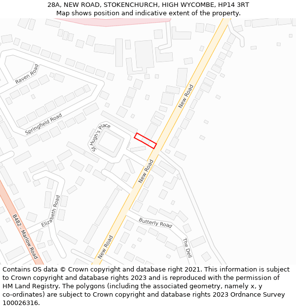 28A, NEW ROAD, STOKENCHURCH, HIGH WYCOMBE, HP14 3RT: Location map and indicative extent of plot