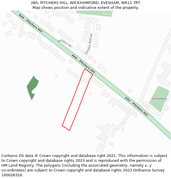 28A, PITCHERS HILL, WICKHAMFORD, EVESHAM, WR11 7RT: Location map and indicative extent of plot