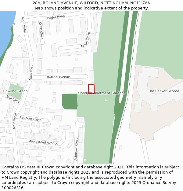 28A, ROLAND AVENUE, WILFORD, NOTTINGHAM, NG11 7AN: Location map and indicative extent of plot