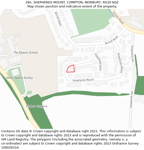 28A, SHEPHERDS MOUNT, COMPTON, NEWBURY, RG20 6QZ: Location map and indicative extent of plot