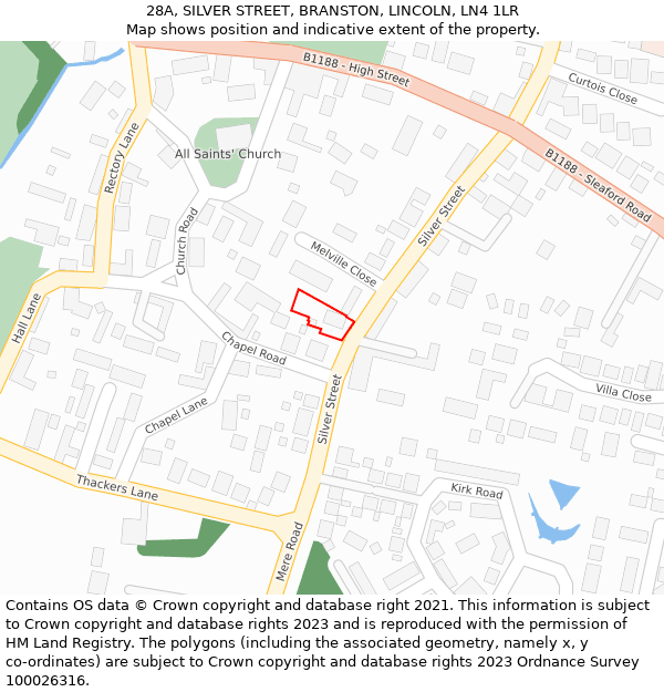 28A, SILVER STREET, BRANSTON, LINCOLN, LN4 1LR: Location map and indicative extent of plot