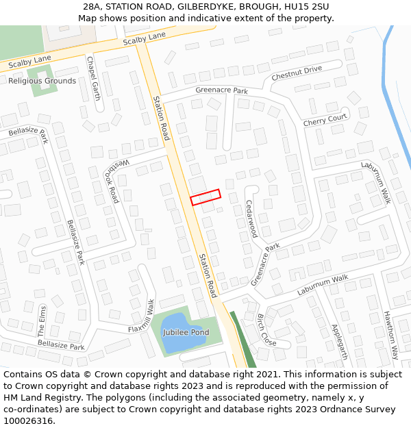 28A, STATION ROAD, GILBERDYKE, BROUGH, HU15 2SU: Location map and indicative extent of plot