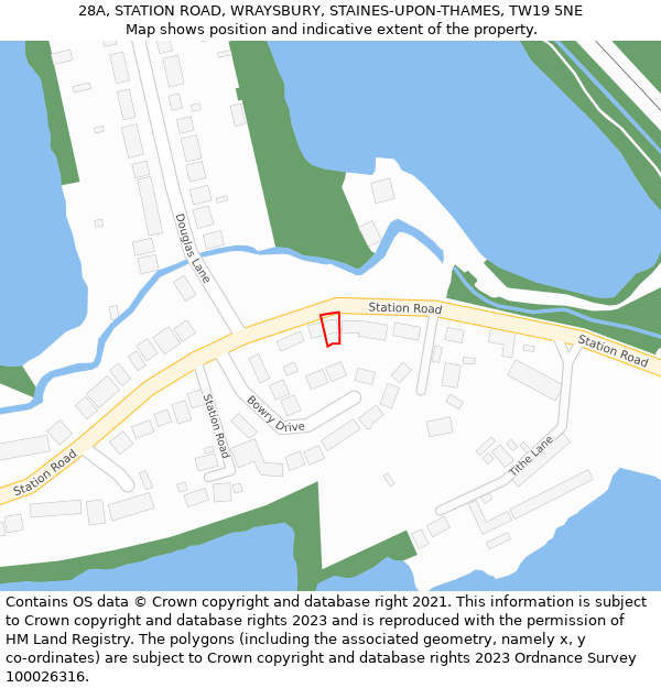 28A, STATION ROAD, WRAYSBURY, STAINES-UPON-THAMES, TW19 5NE: Location map and indicative extent of plot