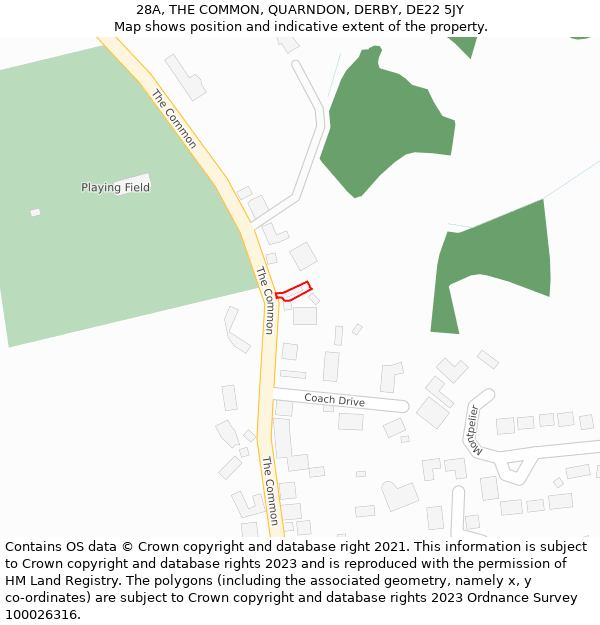 28A, THE COMMON, QUARNDON, DERBY, DE22 5JY: Location map and indicative extent of plot