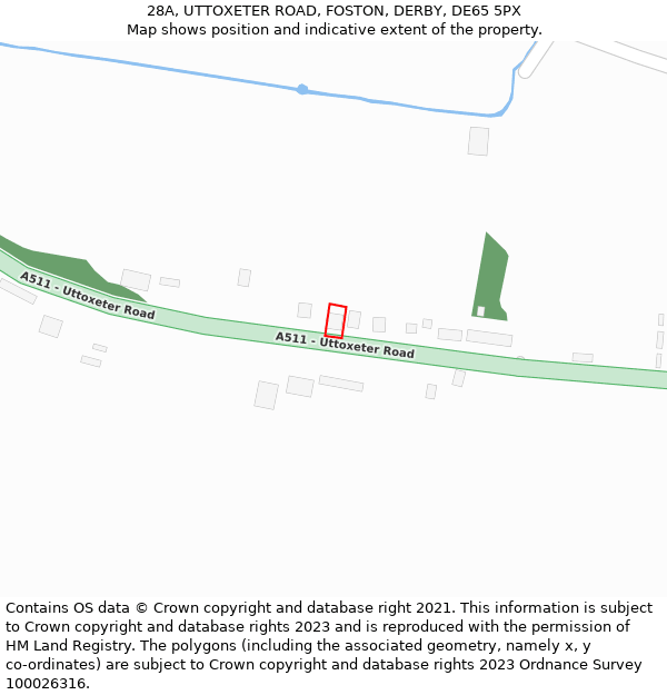 28A, UTTOXETER ROAD, FOSTON, DERBY, DE65 5PX: Location map and indicative extent of plot